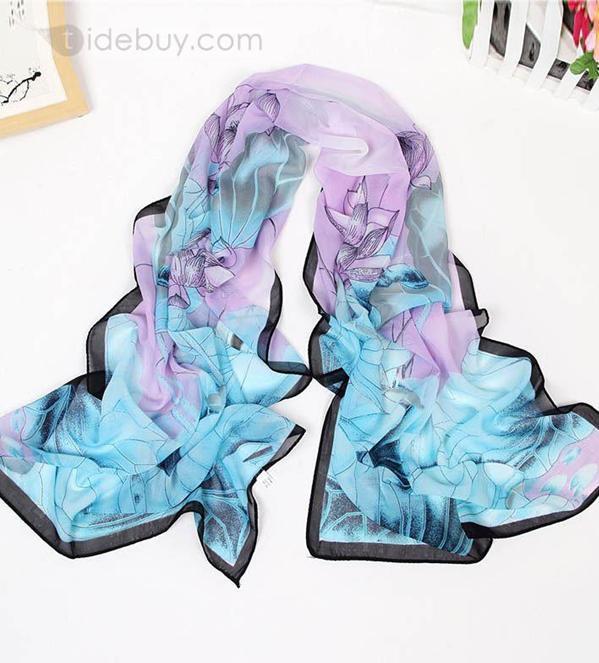 New Fashion Chiffon Print Lotus Fancy Long Silk Scarf £18.39 at Tidebuy