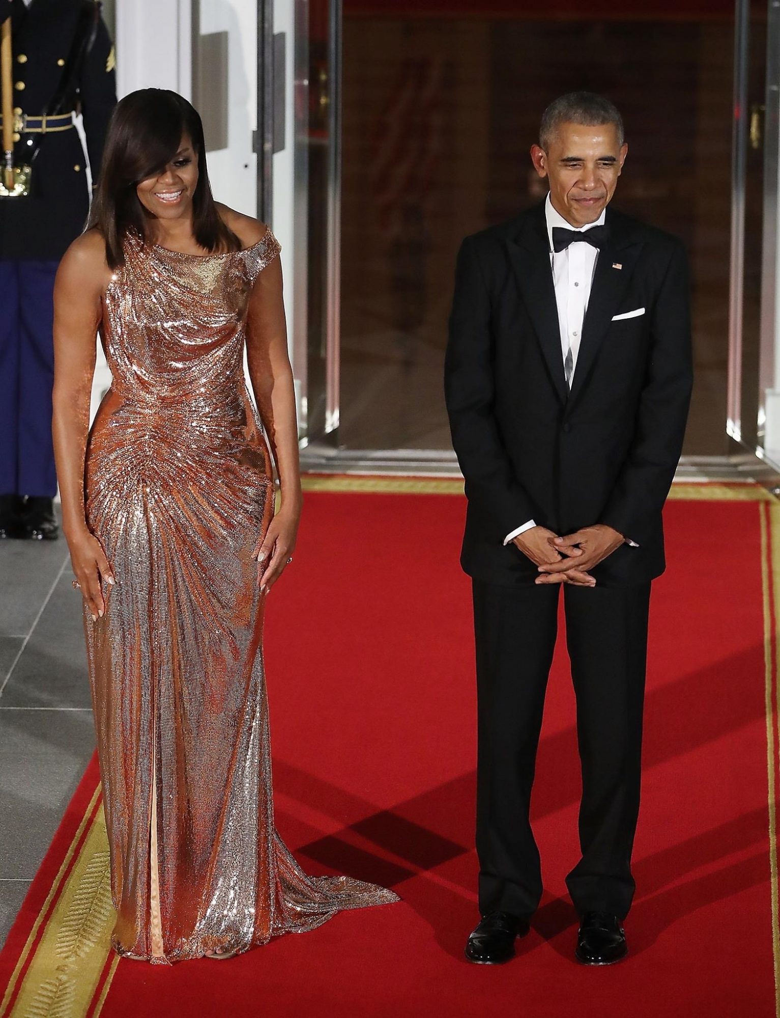 MICHELLE OBAMA WEARS VERSACE IN FINAL STATE DINNER