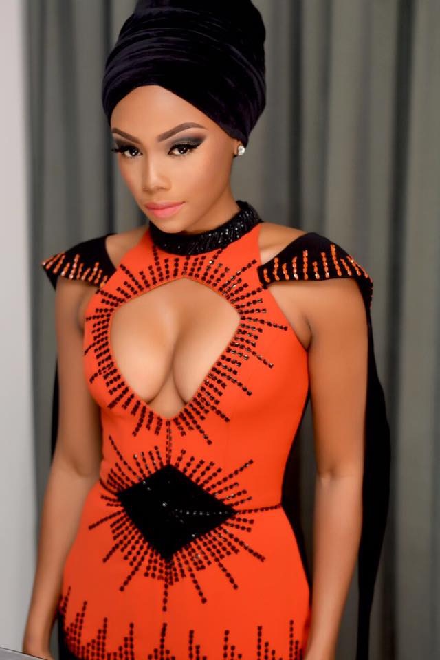 BONANG MATHEBA HOST ALL AFRICA MUSIC AWARDS IN ORANGE & BLACK DRESS BY ICONIC INVANITY