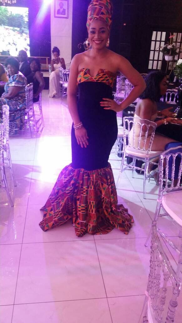 Stephanie Tum Rocks OZI Strapless Kente Dress To Cameroon Fashion Awards