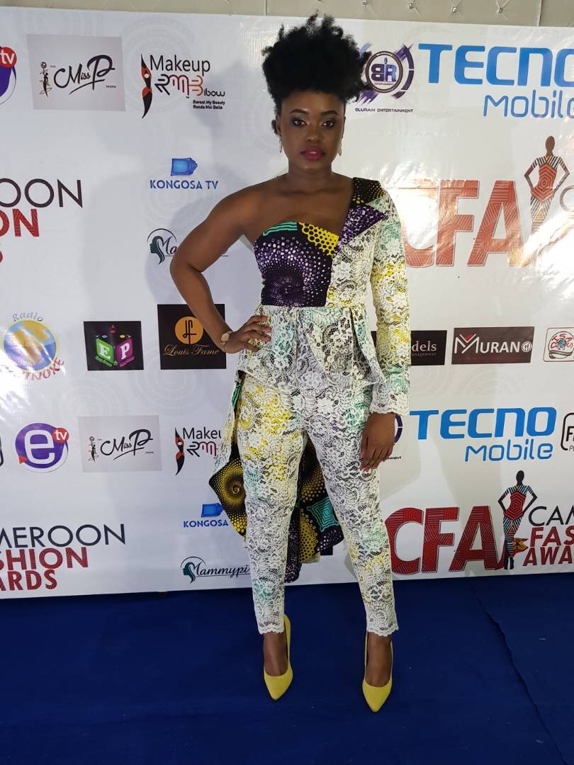 Actress Nsang Dilong Rocks Red Carpet In A Cascading Ankara Inspired & Lace High-Low Peplum Stunner