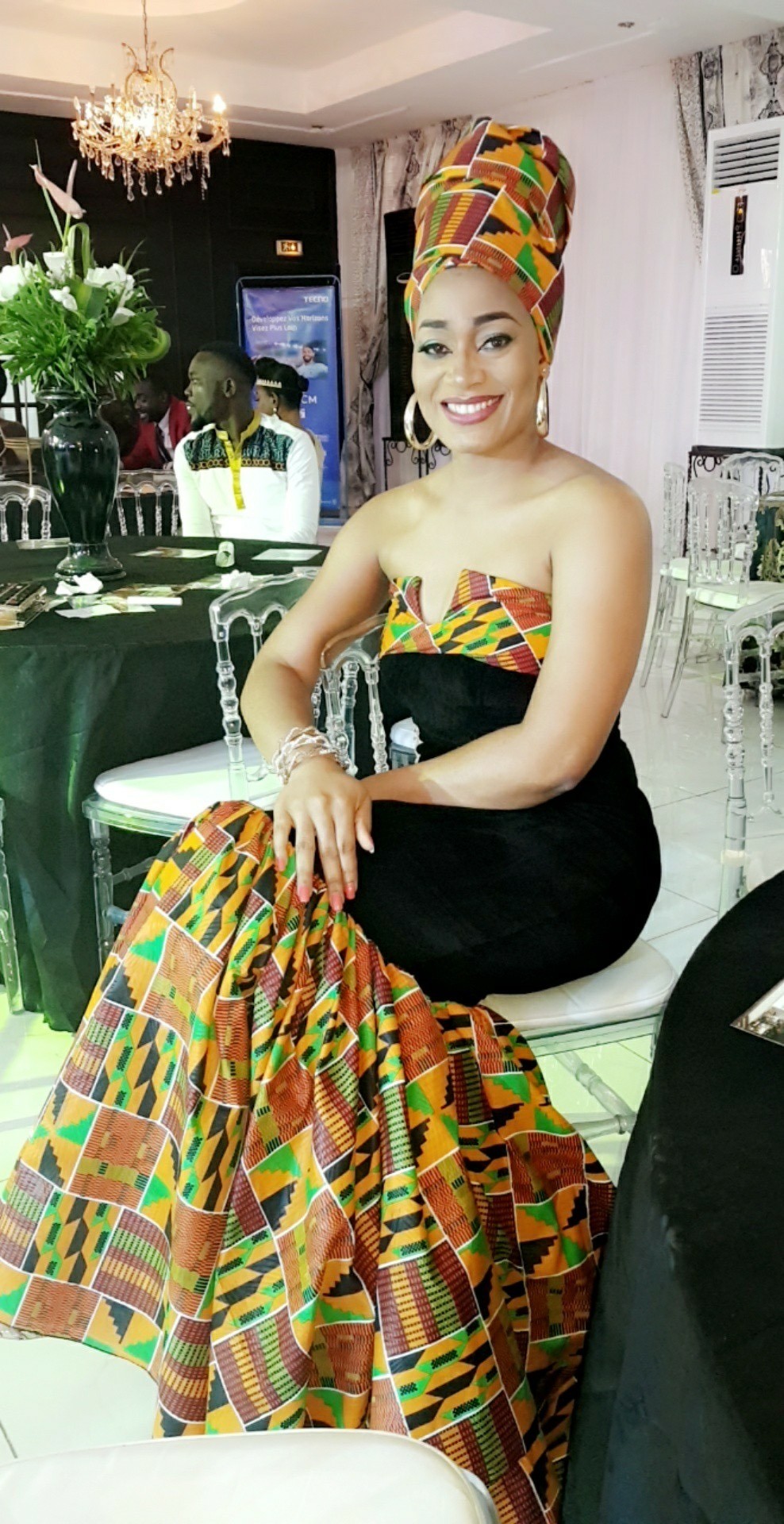 Stephanie Tum Rocks OZI Strapless Kente Dress To Cameroon Fashion Awards