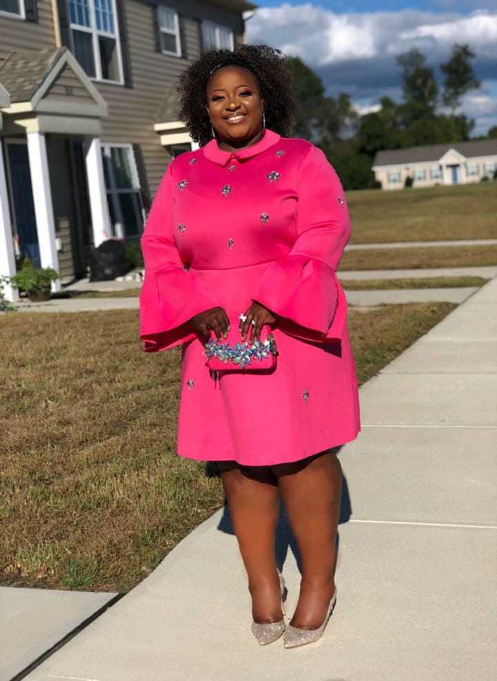 Fuchsia dress and metallic pumps