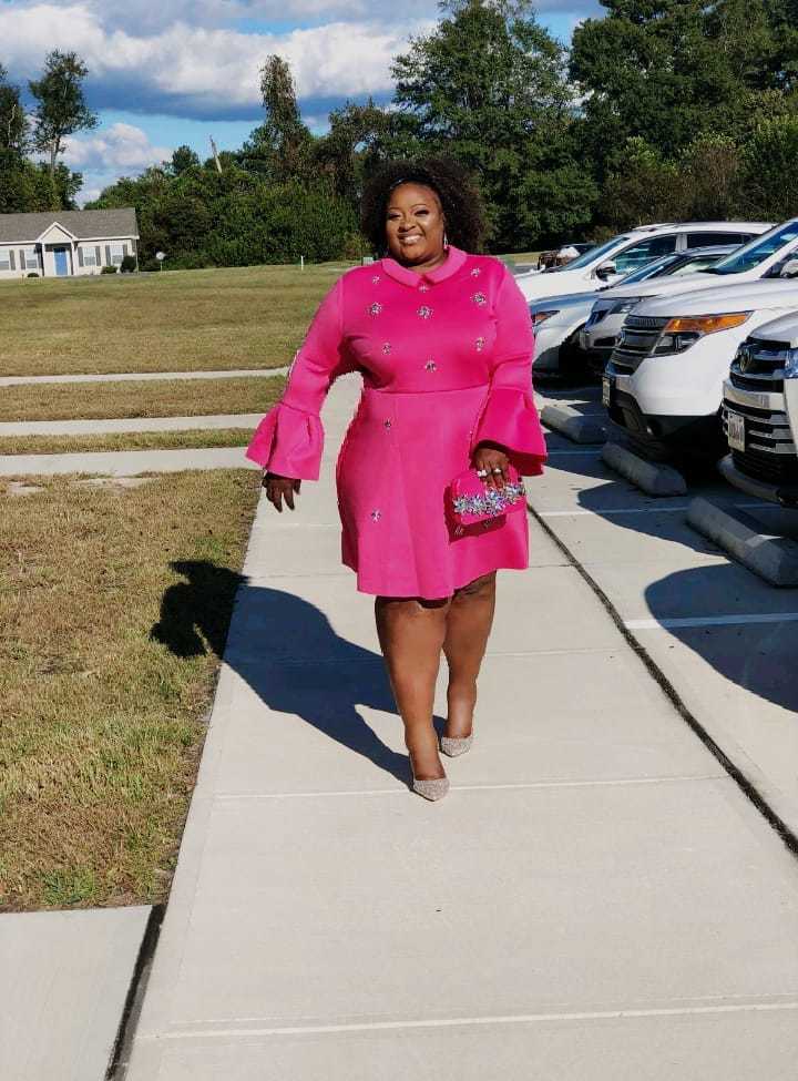 Pink fit and flare dress for breast cancer