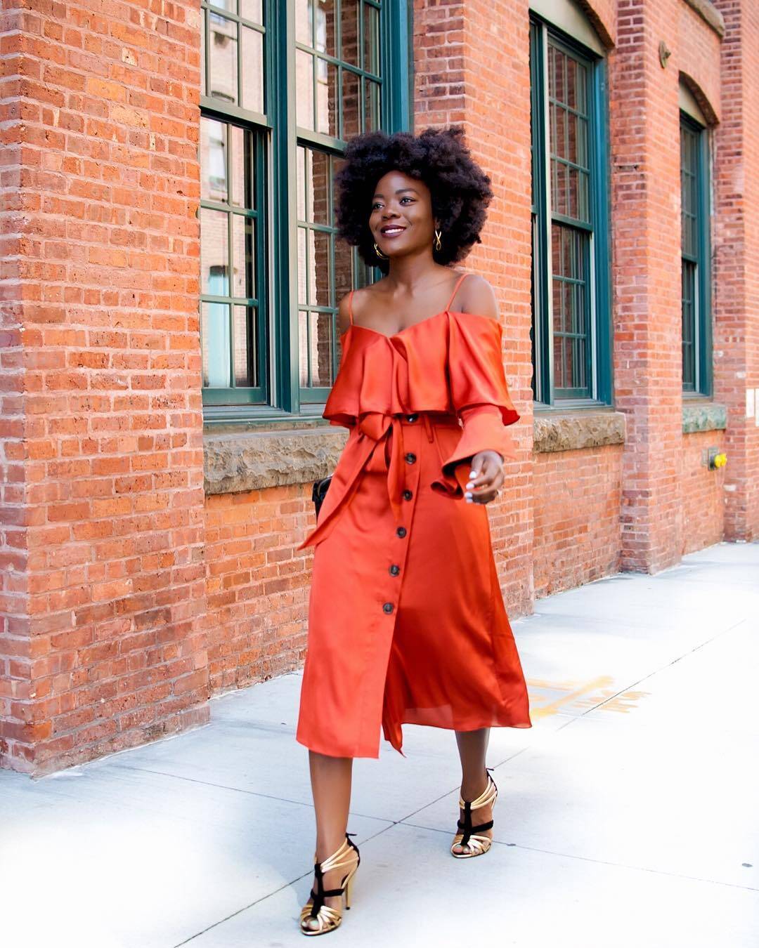 Red cold shoulder dress