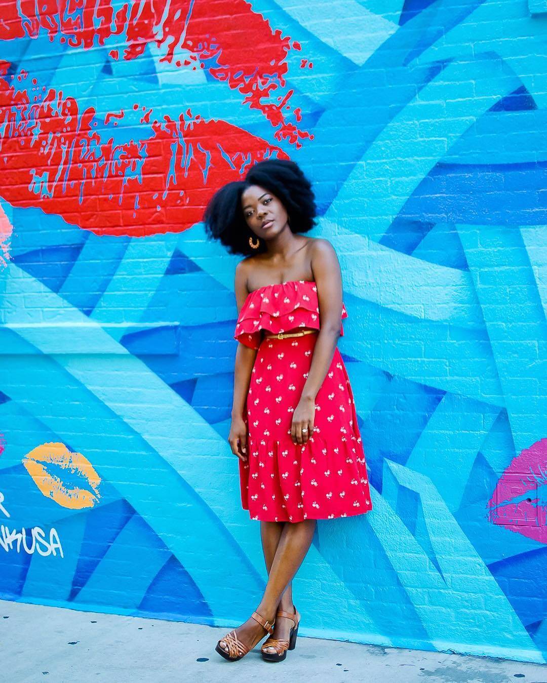 Strapless floral red dress