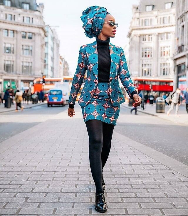 Skirt suit with headpiece