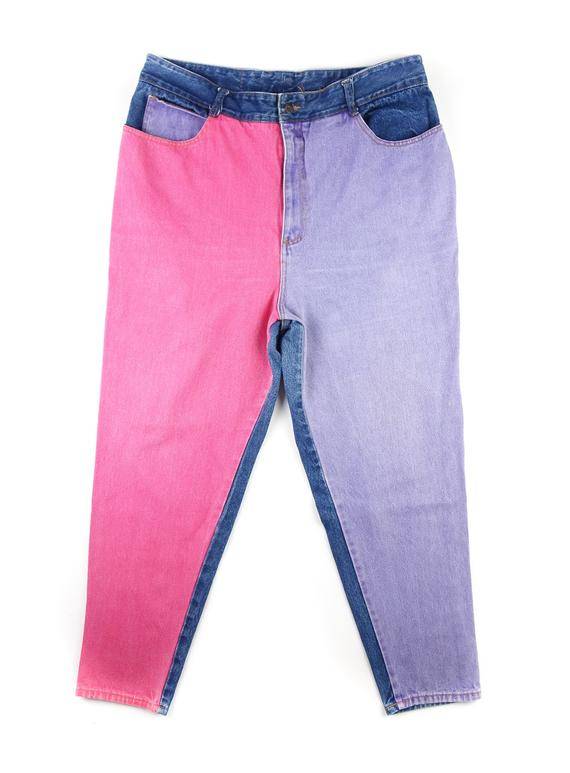 Pink and Purple Color Block Jeans